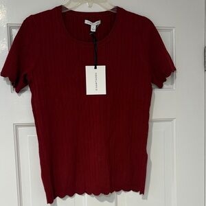 41 Hawthorn Burgundy Ribbed Short Sleeve Lightweight Sweater